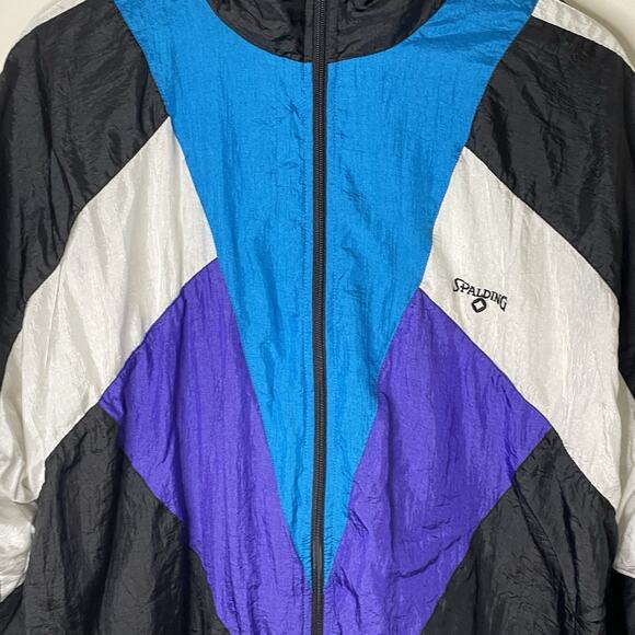 VTG 90s Spalding Track Jacket Color Block Zip Windbreaker Streetwear Skater XL - Picture 13 of 16
